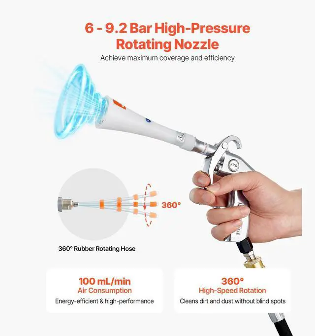 Alt view image 3 of 7 - Car Cleaning Gun, 6-9.2 Bar High-Pressure Air Blow Gun with 2 Set Nozzles, 360° Rotating Nozzle for Thorough Cleaning, Quickly Blasts Dirt and Dust from Surface, Work with 1/4 NPT Air Compressor