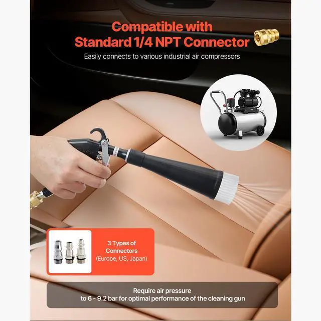 Alt view image 5 of 7 - Car Cleaning Gun, 6-9.2 Bar High-Pressure Air Blow Gun with 2 Set Nozzles, 360° Rotating Nozzle for Complete Cleaning, Quickly Blasts Dirt and Dust from Surface, Work with 1/4 NPT Air Compressor
