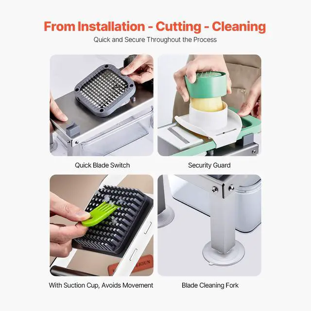 Alt view image 3 of 7 - Vegetable Chopper Mandoline Slicer, All-in-1 Food Veggie Cutter with 9 Stainless Steel Blades, Cheese Grater Onion Potato Dicer with Container,Salad Spiralizer Kitchen Gadgets&Essentials