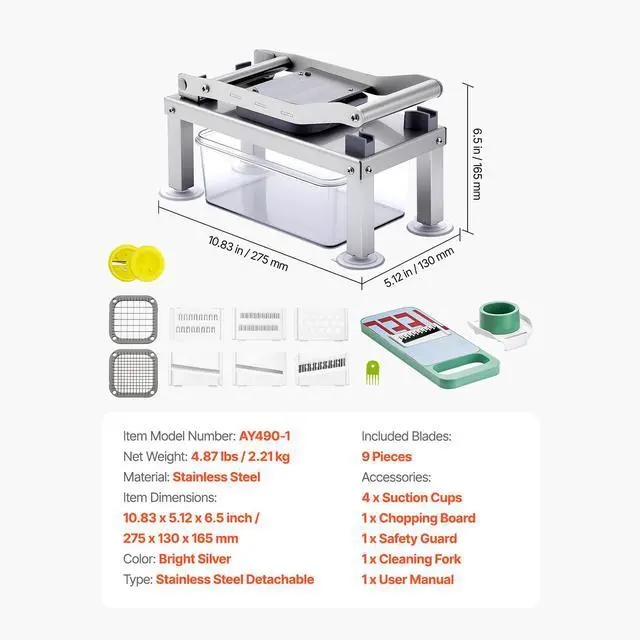 Alt view image 7 of 7 - Vegetable Chopper Mandoline Slicer, All-in-1 Food Veggie Cutter with 9 Stainless Steel Blades, Cheese Grater Onion Potato Dicer with Container,Salad Spiralizer Kitchen Gadgets&Essentials