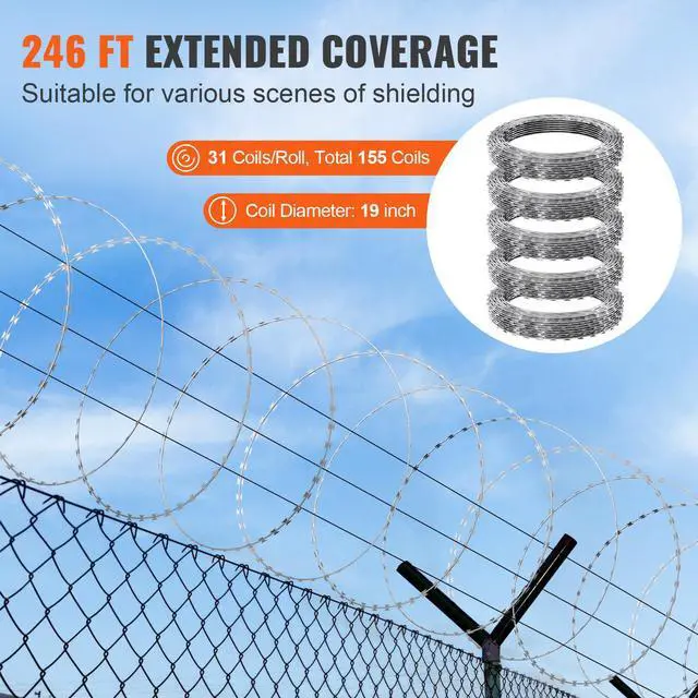 Alt view image 5 of 7 - Razor Wires, 246 ft Razor Barbed Wire, 5 Rolls Razor Wire Fencing Razor Fence, Razor Ribbon Barbed Wire Galvanized Razor Wire Fence, Rolls Razor for Garden