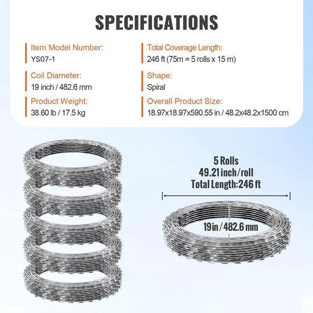 Alt view image 7 of 7 - Razor Wires, 246 ft Razor Barbed Wire, 5 Rolls Razor Wire Fencing Razor Fence, Razor Ribbon Barbed Wire Galvanized Razor Wire Fence, Rolls Razor for Garden
