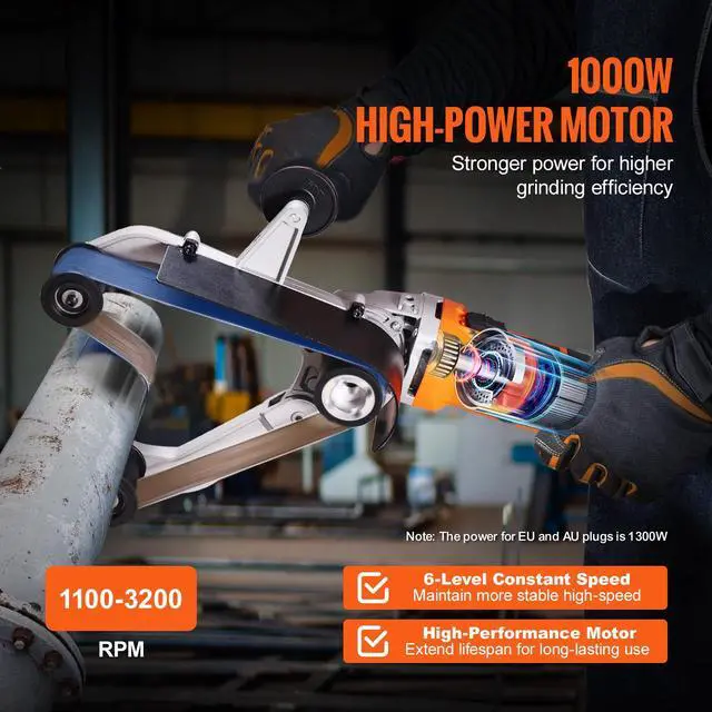 Alt view image 2 of 7 - Pipe Tube Polisher Sander, 1000W Pipe Belt Sander with 6 Variable Speeds 1100-3200rpm, Professional Belt Sander Grinding Machine with 100PCS Sanding Belts for Burnishing Finishing Rust Removal
