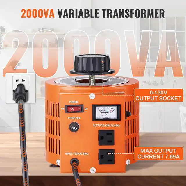 Alt view image 3 of 7 - 2000VA Auto Variable Voltage Transformer, 15.3 Amp, 110V Input 0-130V Output AC Voltage Regulator Power Supply, with 4 Extra Fuses Thermal Control Switch for Home Industrial Office