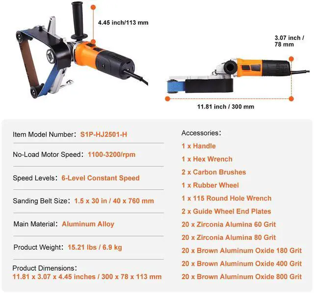 Alt view image 7 of 7 - Pipe Tube Polisher Sander, 1000W Pipe Belt Sander with 6 Variable Speeds 1100-3200rpm, Professional Belt Sander Grinding Machine with 100PCS Sanding Belts for Burnishing Finishing Rust Removal