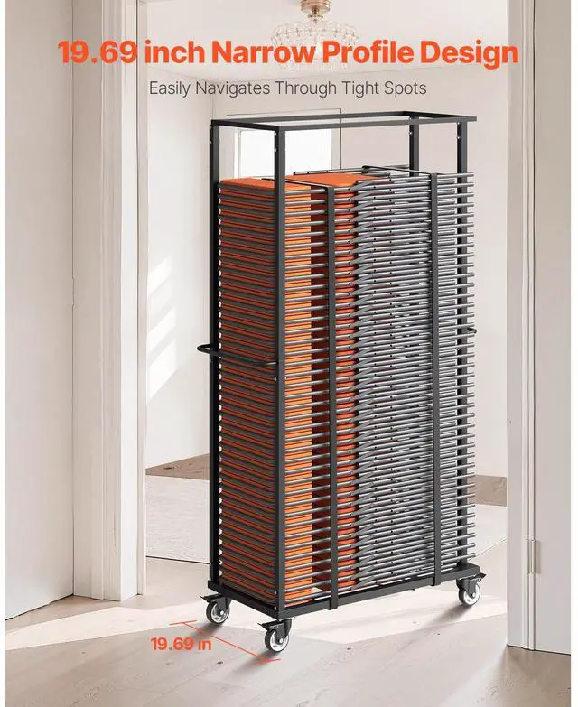 Alt view image 5 of 7 - Folding Chair Rack, 500 LBS Capacity, Heavy-duty Chair Cart for 60 Chairs, Metal Chair Storage Dolly Chair Holder with Swivel Casters and Locking Wheels, for Party Event,Hotel,Matte Black