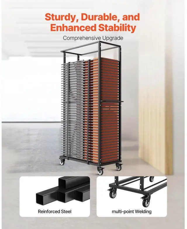 Alt view image 3 of 7 - Folding Chair Rack, 500 LBS Capacity, Heavy-duty Chair Cart for 60 Chairs, Metal Chair Storage Dolly Chair Holder with Swivel Casters and Locking Wheels, for Party Event,Hotel,Matte Black