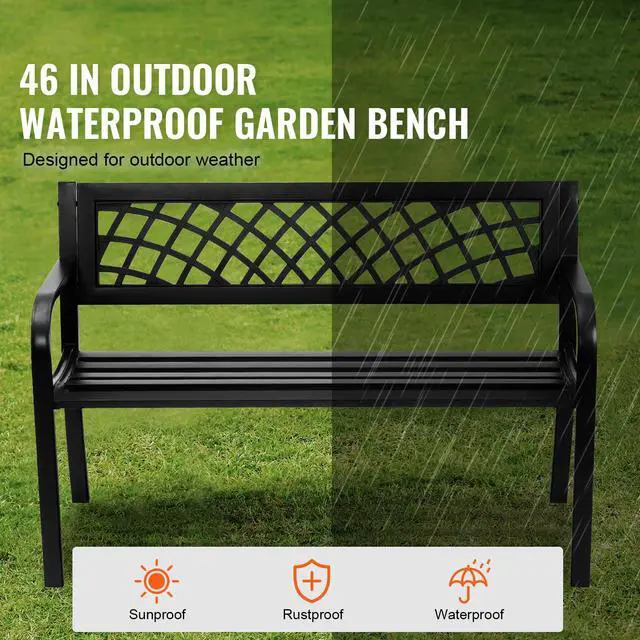 Alt view image 2 of 7 - Outdoor Bench,46 inches Metal Garden Bench for Outdoors, 480 lbs Load Capacity Bench, Outdoor Garden Park Bench with Backrest and Armrests, Patio Bench for Garden, Park, Yard, Front Porch