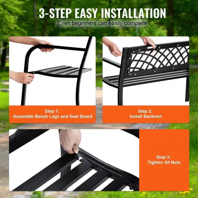 Alt view image 5 of 7 - Outdoor Bench,46 inches Metal Garden Bench for Outdoors, 480 lbs Load Capacity Bench, Outdoor Garden Park Bench with Backrest and Armrests, Patio Bench for Garden, Park, Yard, Front Porch