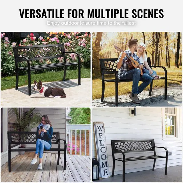 Alt view image 6 of 7 - Outdoor Bench,46 inches Metal Garden Bench for Outdoors, 480 lbs Load Capacity Bench, Outdoor Garden Park Bench with Backrest and Armrests, Patio Bench for Garden, Park, Yard, Front Porch
