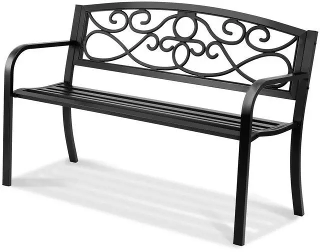 Main image of Outdoor Bench, 50 inches Metal Garden Bench for Outdoors, 550 lbs Load Capacity Bench, Outdoor Garden Park Bench with Backrest and Armrests, Patio Bench for Garden, Park, Yard, Front Porch