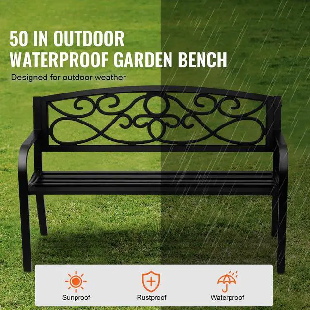 Alt view image 2 of 7 - Outdoor Bench, 50 inches Metal Garden Bench for Outdoors, 550 lbs Load Capacity Bench, Outdoor Garden Park Bench with Backrest and Armrests, Patio Bench for Garden, Park, Yard, Front Porch