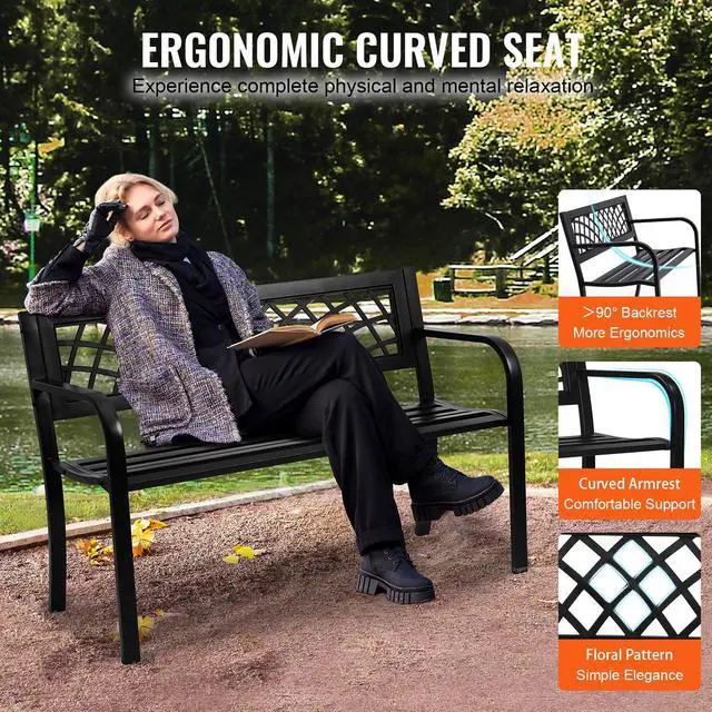 Alt view image 4 of 7 - Outdoor Bench,46 inches Metal Garden Bench for Outdoors, 480 lbs Load Capacity Bench, Outdoor Garden Park Bench with Backrest and Armrests, Patio Bench for Garden, Park, Yard, Front Porch