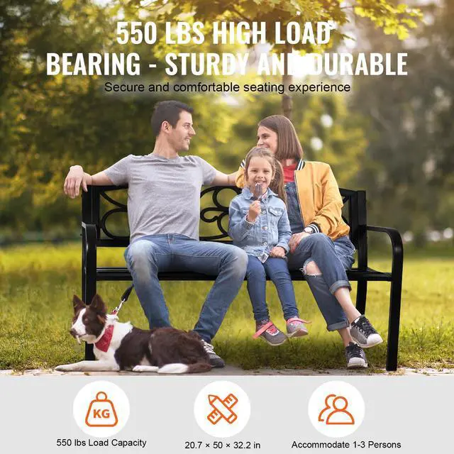 Alt view image 3 of 7 - Outdoor Bench, 50 inches Metal Garden Bench for Outdoors, 550 lbs Load Capacity Bench, Outdoor Garden Park Bench with Backrest and Armrests, Patio Bench for Garden, Park, Yard, Front Porch