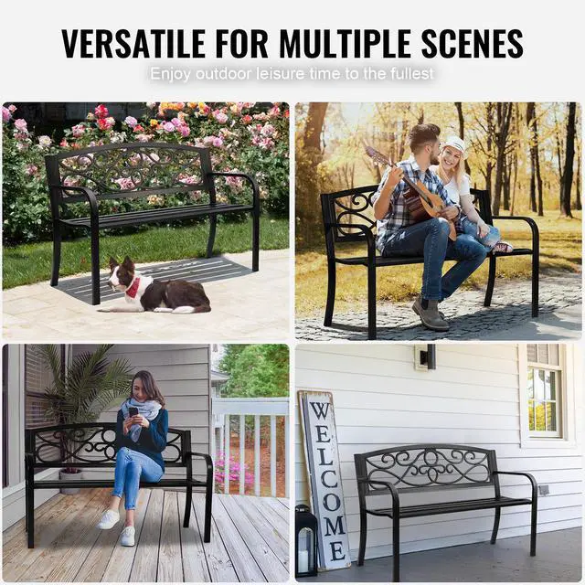 Alt view image 6 of 7 - Outdoor Bench, 50 inches Metal Garden Bench for Outdoors, 550 lbs Load Capacity Bench, Outdoor Garden Park Bench with Backrest and Armrests, Patio Bench for Garden, Park, Yard, Front Porch