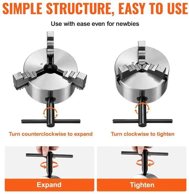 Alt view image 5 of 7 - 3-Jaw Lathe Chuck, 6'', Self-Centering Lathe Chuck, 0.14- 6.3 in/3.5-160 mm Clamping Range with T-key Fixing Screws Reversible Jaws, for Lathe 3D Printer Machining Center Milling Drilling Machin