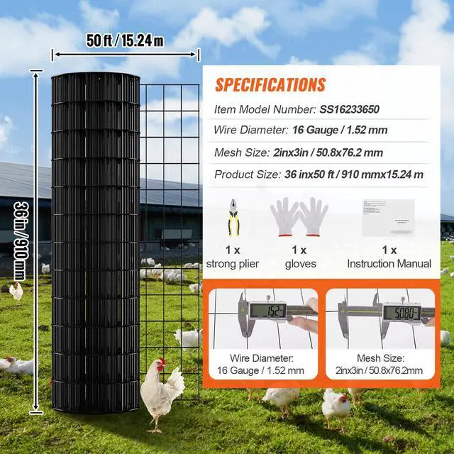 Alt view image 14 of 14 - VEVOR Hardware Cloth, 36'' x 50' Galvanized Wire Mesh Roll, 16 Gauge Chicken Wire Fence Roll, Vinyl Coating Metal Wire Mesh for Chicken Coop Barrier, Rabbit Snake Fences, Poultry Enclosures