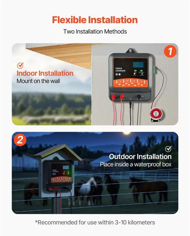 Alt view image 6 of 7 - Multi-Powered Electric Fence Charger, 2J/3J/5J, Electric Fence Energizer with Real-Time LED Display, 6.2 Miles Range, AC DC Powerful Fences Charger, Keep Out Wild Animals, for Livestock Poultry