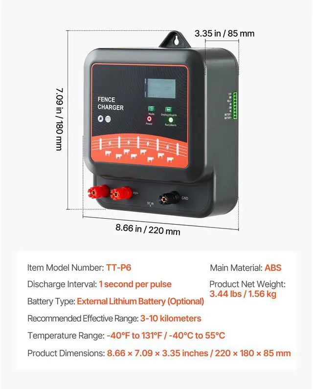 Alt view image 7 of 7 - Multi-Powered Electric Fence Charger, 2J/3J/5J, Electric Fence Energizer with Real-Time LED Display, 6.2 Miles Range, AC DC Powerful Fences Charger, Keep Out Wild Animals, for Livestock Poultry