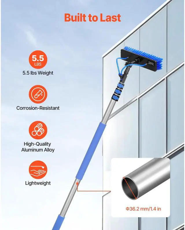 Alt view image 5 of 7 - Water Fed Pole Kit, 12FT Solar Panel Cleaning Pole with Extendable Handle, 180° Rotatable Brush Head & 65.6FT Hose, Household & Outdoor Window Cleaner Tool for Caravan Solar Panel Deck