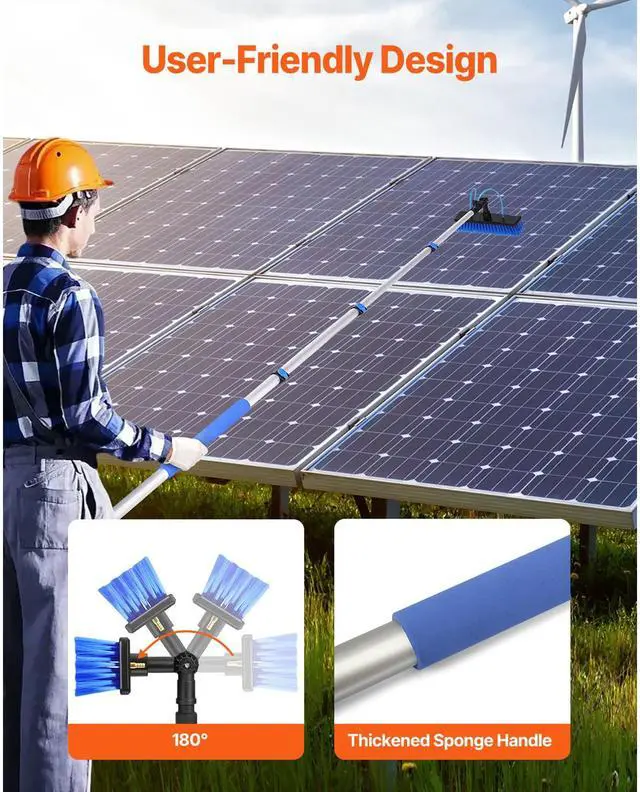 Alt view image 3 of 7 - Water Fed Pole Kit, 12FT Solar Panel Cleaning Pole with Extendable Handle, 180° Rotatable Brush Head & 65.6FT Hose, Household & Outdoor Window Cleaner Tool for Caravan Solar Panel Deck