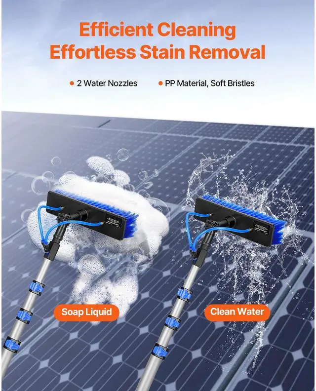 Alt view image 2 of 7 - Water Fed Pole Kit, 12FT Solar Panel Cleaning Pole with Extendable Handle, 180° Rotatable Brush Head & 65.6FT Hose, Household & Outdoor Window Cleaner Tool for Caravan Solar Panel Deck