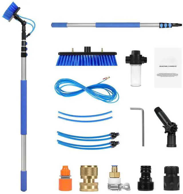 Main image of Water Fed Pole Kit, 12FT Solar Panel Cleaning Pole with Extendable Handle, 180° Rotatable Brush Head & 65.6FT Hose, Household & Outdoor Window Cleaner Tool for Caravan Solar Panel Deck