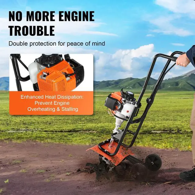 Alt view image 3 of 7 - Tiller Cultivator, 31CC 4-Stroke Garden Cultivator, Tiller with 4 Steel Adjustable Front Tines for Lawn, Garden and Field Cultivation