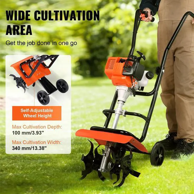 Alt view image 4 of 7 - Tiller Cultivator, 31CC 4-Stroke Garden Cultivator, Tiller with 4 Steel Adjustable Front Tines for Lawn, Garden and Field Cultivation
