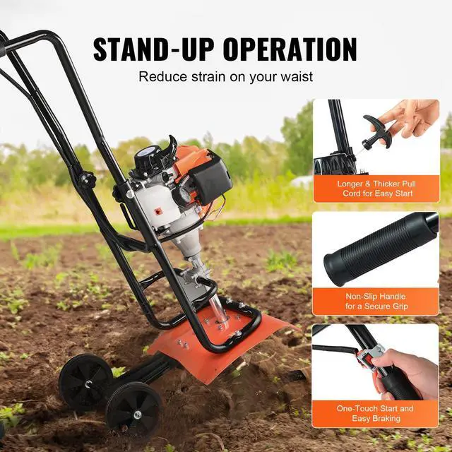 Alt view image 5 of 7 - Tiller Cultivator, 31CC 4-Stroke Garden Cultivator, Tiller with 4 Steel Adjustable Front Tines for Lawn, Garden and Field Cultivation