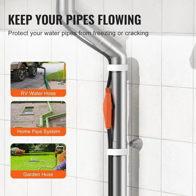 Alt view image 4 of 7 - Pipe Heating Cable, 60FT 7W/FT Heat Tape for Pipes with Built-in Thermostat, Water Pipe Heat Cable Protects PVC Hose, Metal and Plastic Pipe from Freezing