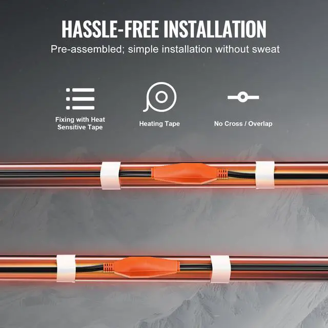 Alt view image 6 of 7 - Pipe Heating Cable, 60FT 7W/FT Heat Tape for Pipes with Built-in Thermostat, Water Pipe Heat Cable Protects PVC Hose, Metal and Plastic Pipe from Freezing