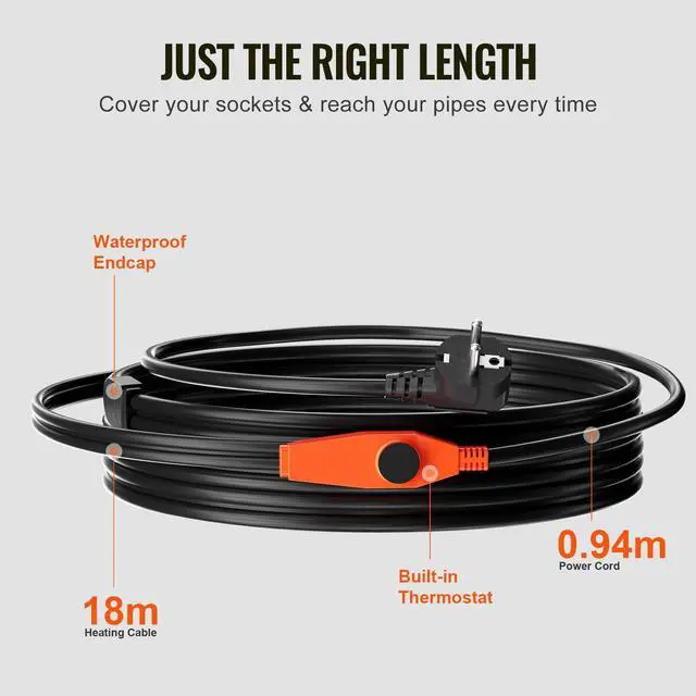 Alt view image 5 of 7 - Pipe Heating Cable, 60FT 7W/FT Heat Tape for Pipes with Built-in Thermostat, Water Pipe Heat Cable Protects PVC Hose, Metal and Plastic Pipe from Freezing