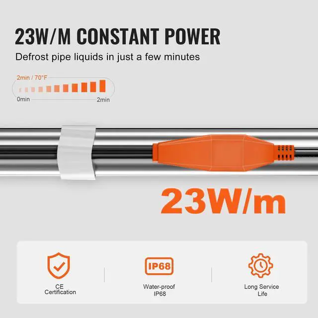 Alt view image 3 of 7 - Pipe Heating Cable, 60FT 7W/FT Heat Tape for Pipes with Built-in Thermostat, Water Pipe Heat Cable Protects PVC Hose, Metal and Plastic Pipe from Freezing