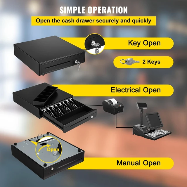 Alt view image 5 of 7 - Cash Register Drawer, 13\" 12 V, for POS System with 4 Bill 5 Coin Cash Tray, Removable Coin Compartment & 2 Keys Included, RJ11/RJ12 Cable for Supermarket, Bar, Coffee Shop, Restaurant
