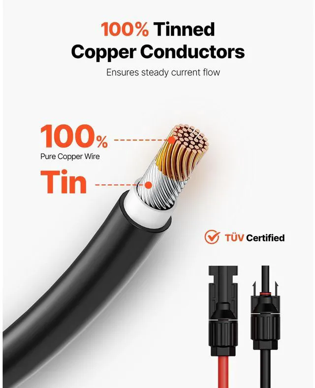 Alt view image 2 of 7 - 20FT Solar Panel Extension Cable, 10AWG Solar Extension Cable Wire with Female & Male Waterproof Connectors, 6mm² PV Cable for Home, Ship and RV Solar Panels, 20FT Black + 20FT Red (Set of 2)
