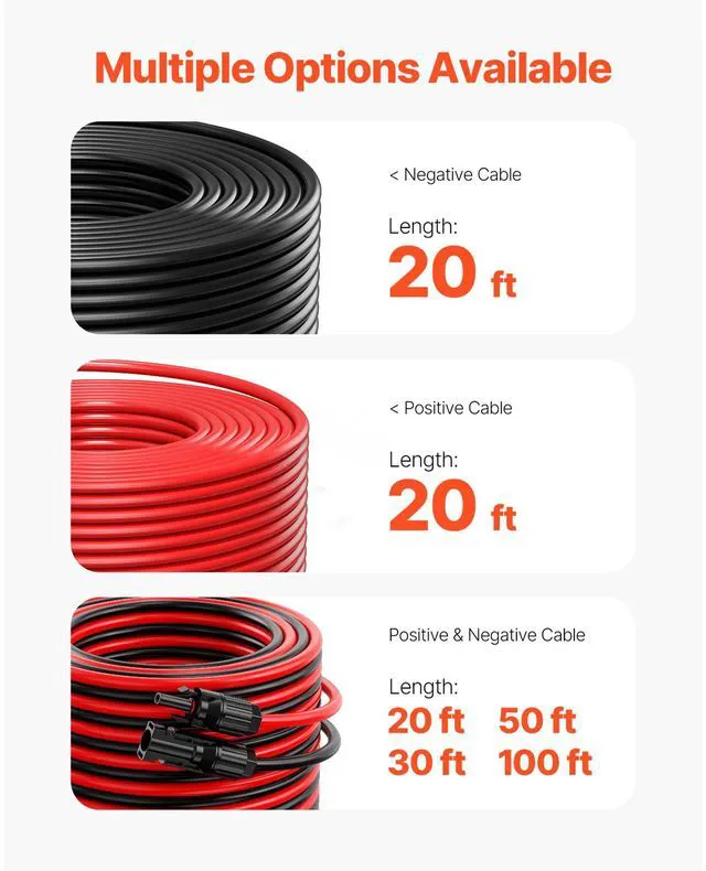 Alt view image 7 of 7 - 20FT Solar Panel Extension Cable, 10AWG Solar Extension Cable Wire with Female & Male Waterproof Connectors, 6mm² PV Cable for Home, Ship and RV Solar Panels, 20FT Black + 20FT Red (Set of 2)
