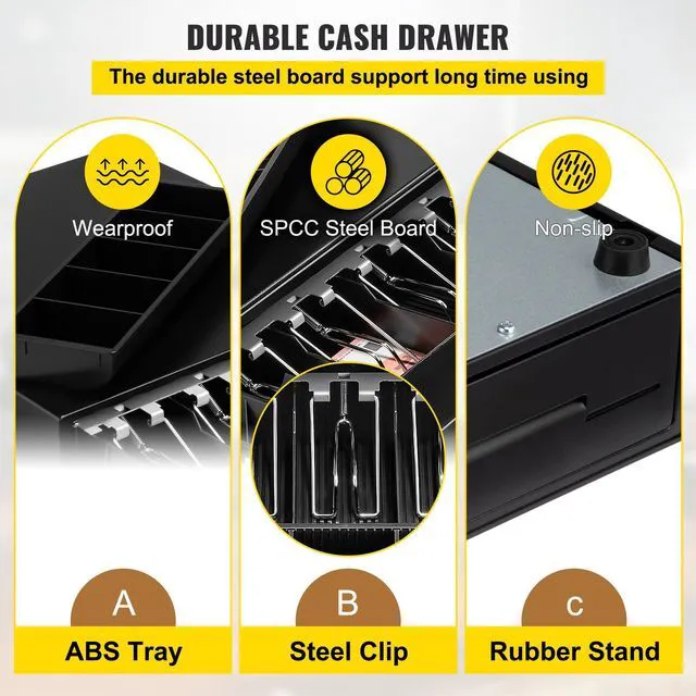 Alt view image 3 of 7 - Cash Register Drawer, 13\" 12 V, for POS System with 4 Bill 5 Coin Cash Tray, Removable Coin Compartment & 2 Keys Included, RJ11/RJ12 Cable for Supermarket, Bar, Coffee Shop, Restaurant