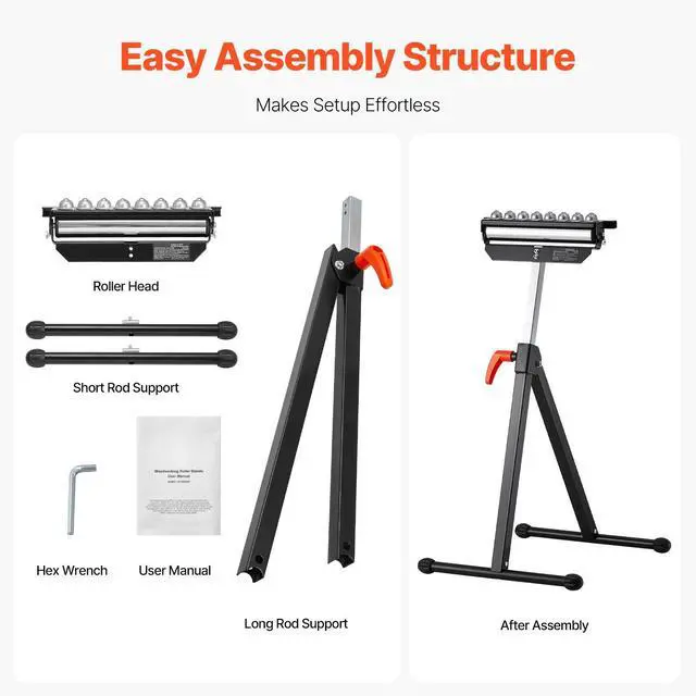 Alt view image 6 of 7 - VEVOR Folding Roller Stand Max Load 300 lb Adjustable 26.8-42.5 in for Woodworking