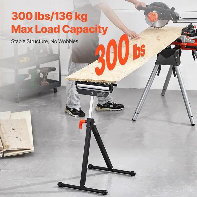 Alt view image 2 of 7 - VEVOR Folding Roller Stand Max Load 300 lb Adjustable 26.8-42.5 in for Woodworking