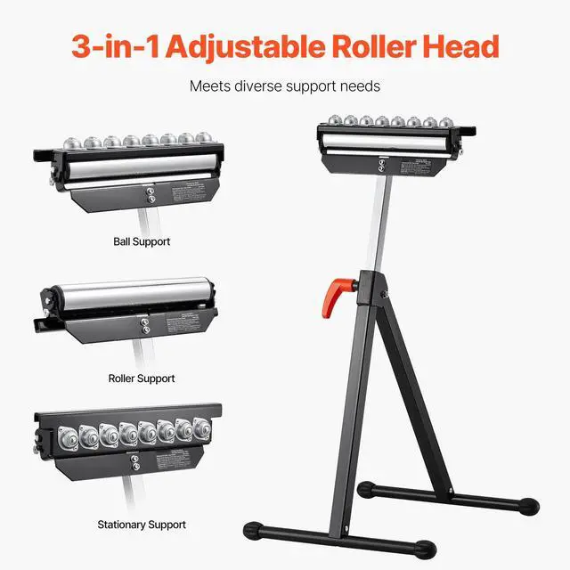 Alt view image 4 of 7 - VEVOR Folding Roller Stand Max Load 300 lb Adjustable 26.8-42.5 in for Woodworking