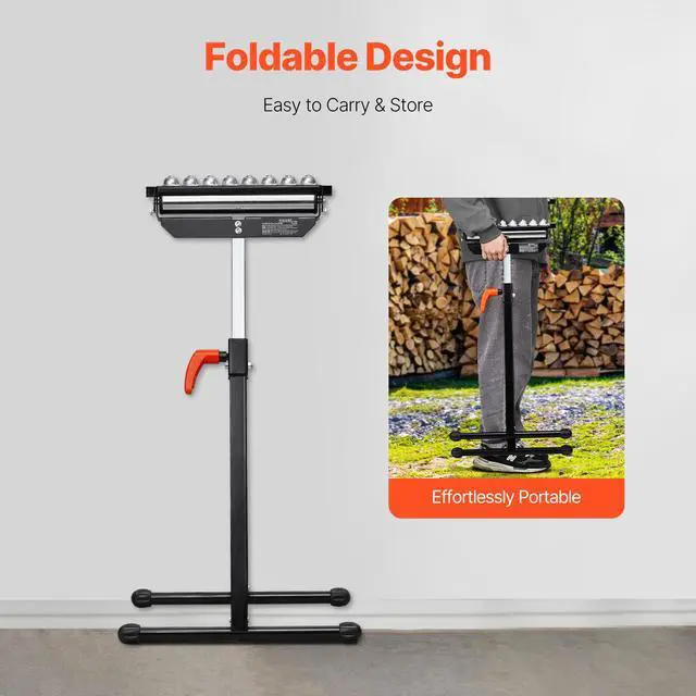 Alt view image 5 of 7 - VEVOR Folding Roller Stand Max Load 300 lb Adjustable 26.8-42.5 in for Woodworking