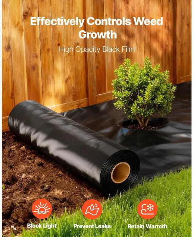 Alt view image 5 of 7 - VEVOR 10 Mil Plastic Sheeting Heavy Duty 10' x 100', Thick Plastic Sheeting Roll, Plastic Drop Cloth Painters Tarp, Polyethylene Covering for Crawl Space Vapor Barrier, Multi-Purpose, Black