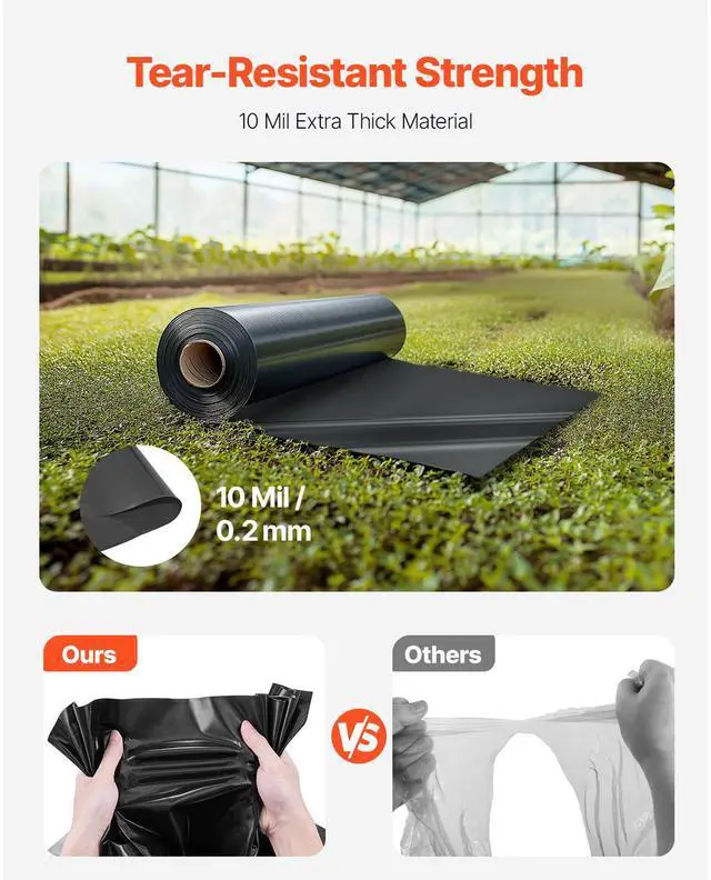 Alt view image 2 of 7 - VEVOR 10 Mil Plastic Sheeting Heavy Duty 10' x 100', Thick Plastic Sheeting Roll, Plastic Drop Cloth Painters Tarp, Polyethylene Covering for Crawl Space Vapor Barrier, Multi-Purpose, Black