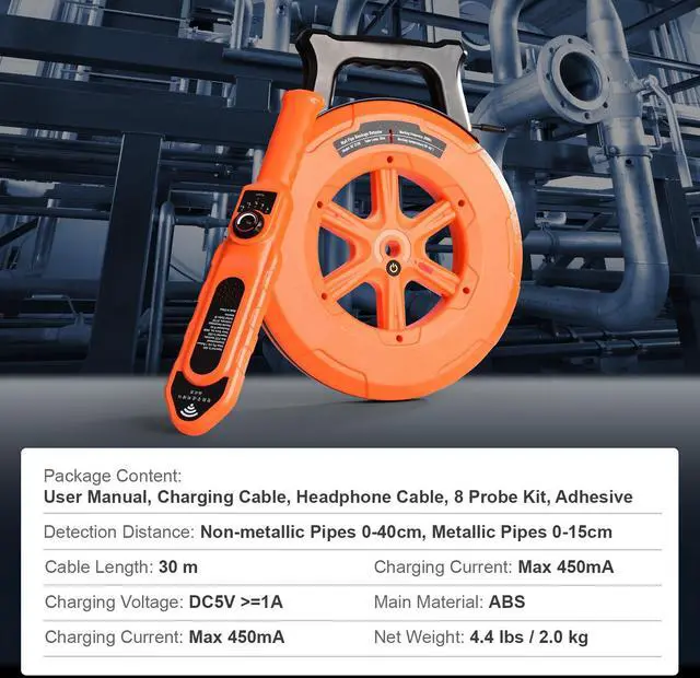 Alt view image 7 of 7 - Pipe Locators, 100ft/30m PVC Pipe Locators Underground, IP67 Waterproof Pipe Blockage Detector with Adjustable Sensitivity, Sewer Wall Scanner Plumbing Tool for PVC Plastic Metal Water Pipes