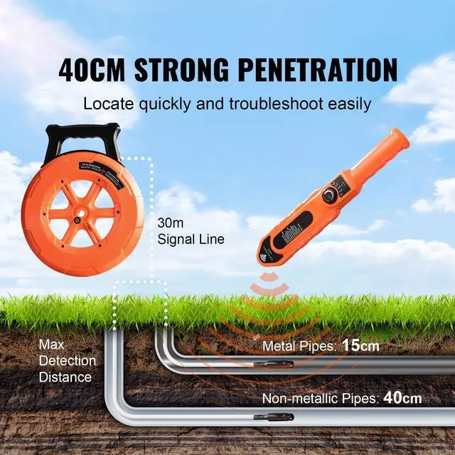 Alt view image 2 of 7 - Pipe Locators, 100ft/30m PVC Pipe Locators Underground, IP67 Waterproof Pipe Blockage Detector with Adjustable Sensitivity, Sewer Wall Scanner Plumbing Tool for PVC Plastic Metal Water Pipes