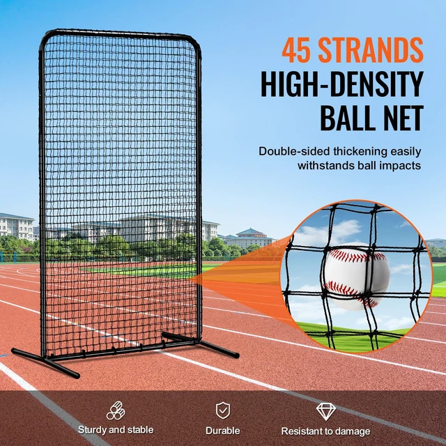 Alt view image 3 of 7 - I Screen Baseball for Batting Cage, 7x4 ft Baseball Softball Safety Screen, Body Protector Portable Batting Screen with Carry Bag & Ground Stakes, Heavy Duty Pitching Net for Pitchers Protection