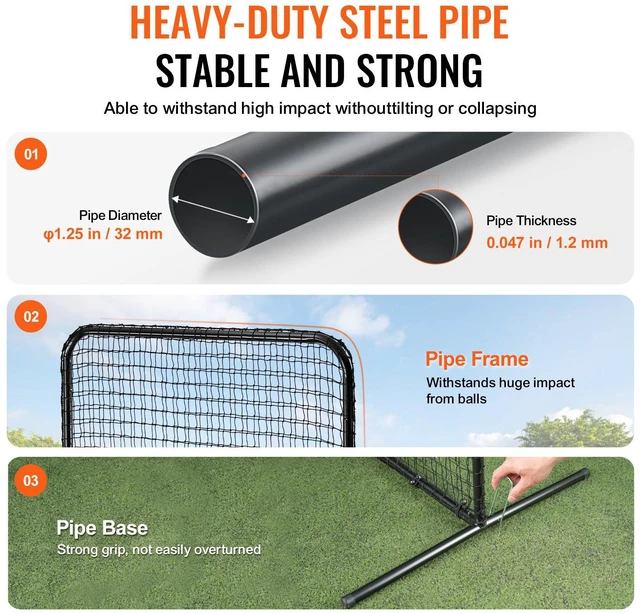 Alt view image 4 of 7 - I Screen Baseball for Batting Cage, 7x4 ft Baseball Softball Safety Screen, Body Protector Portable Batting Screen with Carry Bag & Ground Stakes, Heavy Duty Pitching Net for Pitchers Protection