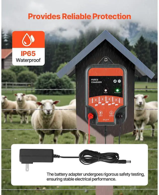 Alt view image 4 of 7 - Electric Fence Charger, 10kV 2J, AC DC Electric Fence Energizer with LED Indicator, 1.86 Miles Range, Powerful Plug-in Fences Charger, Prevents Wild Animals Intrusion for Livestock Poultry