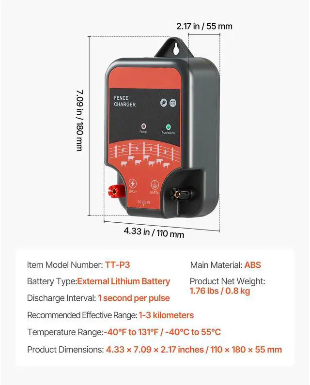 Alt view image 7 of 7 - Electric Fence Charger, 10kV 2J, AC DC Electric Fence Energizer with LED Indicator, 1.86 Miles Range, Powerful Plug-in Fences Charger, Prevents Wild Animals Intrusion for Livestock Poultry